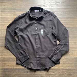 Calvin Klein Button Down Shirt Mens Sz 34 15/12 Extra Slim Black